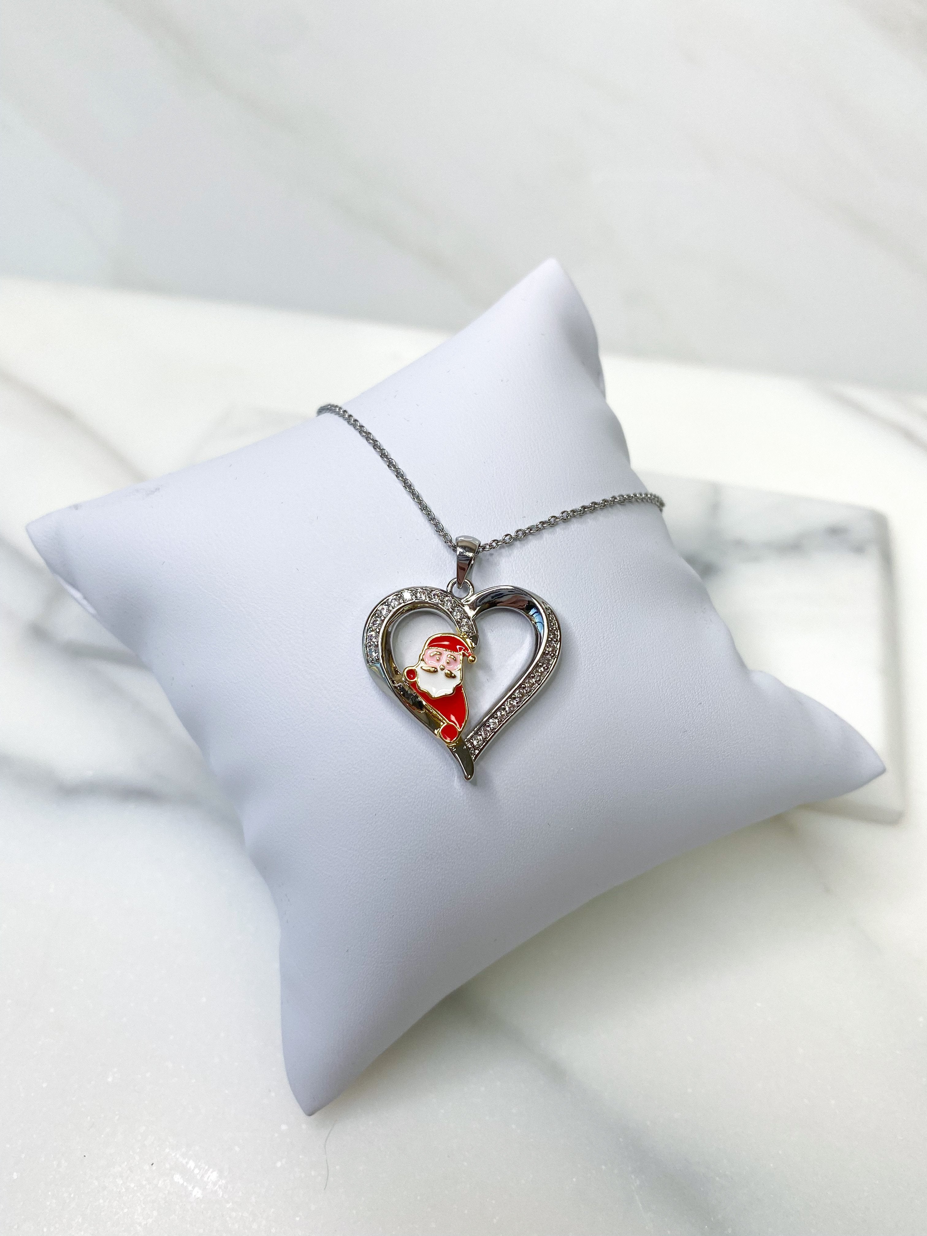Santa Heart Necklace in Silver