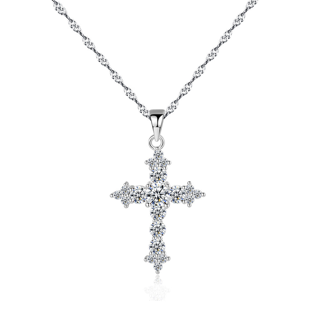 Reba Silver Rhinestone Cross Pendant Necklace