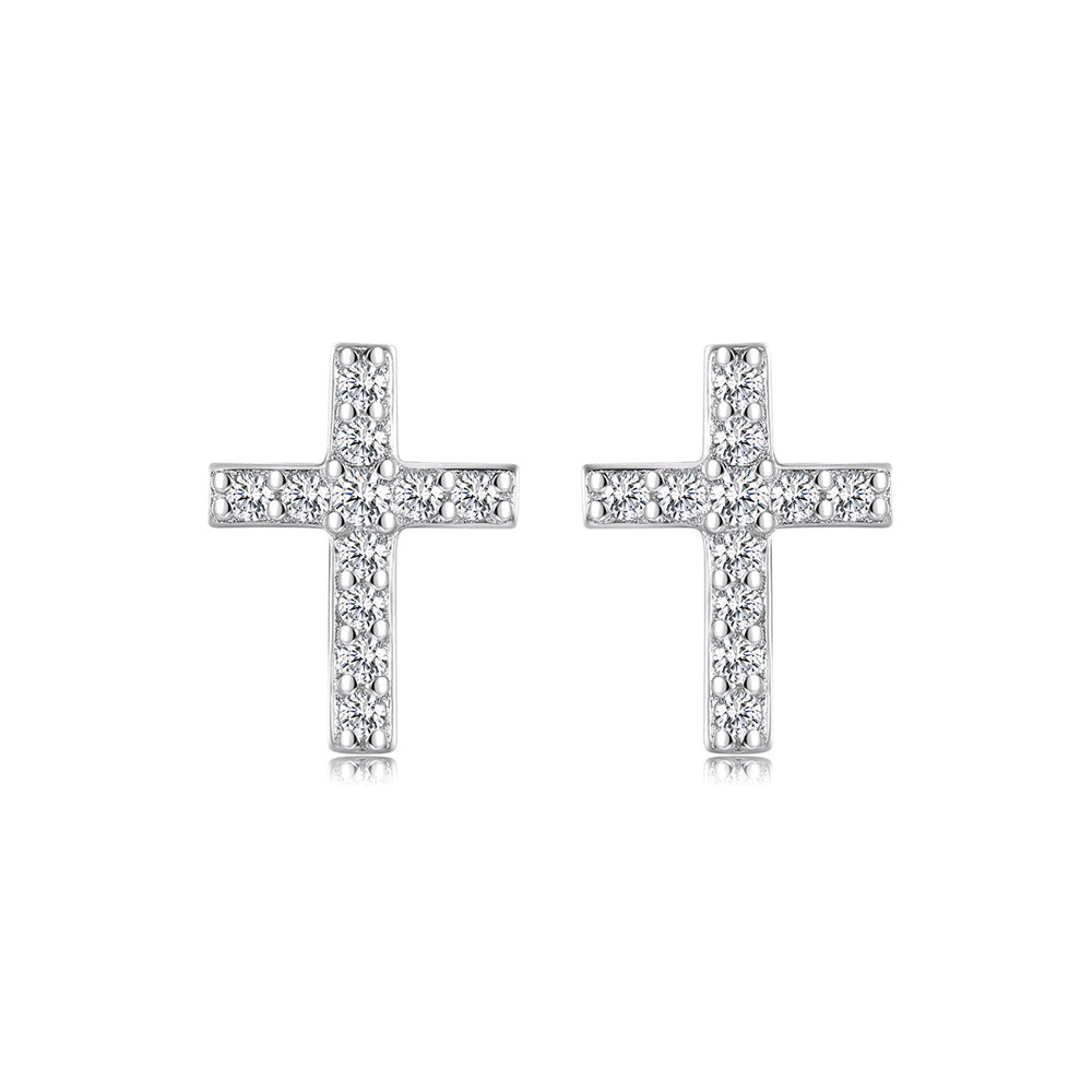 Neriah Silver Rhinestone Cross Earrings