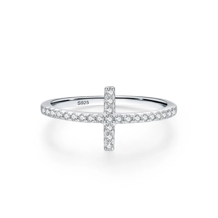 Gianna Silver Rhinestone Cross Rings