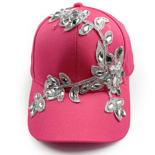 Flora Rhinestone Hat in Dark Pink
