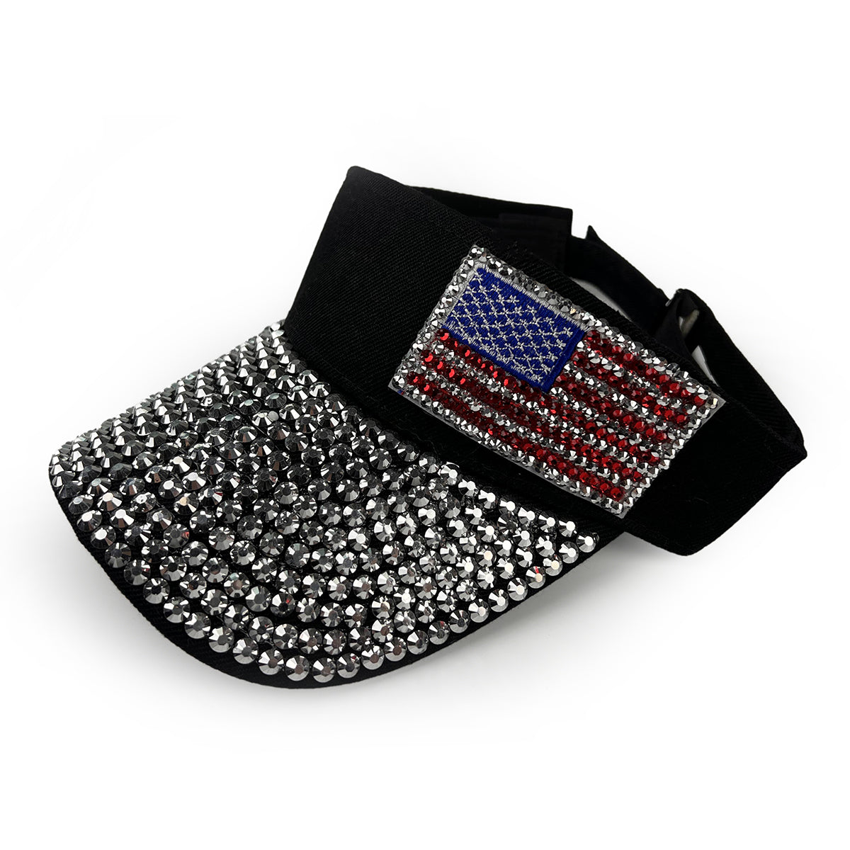 American Flag Rhinestone Visor in Black & White