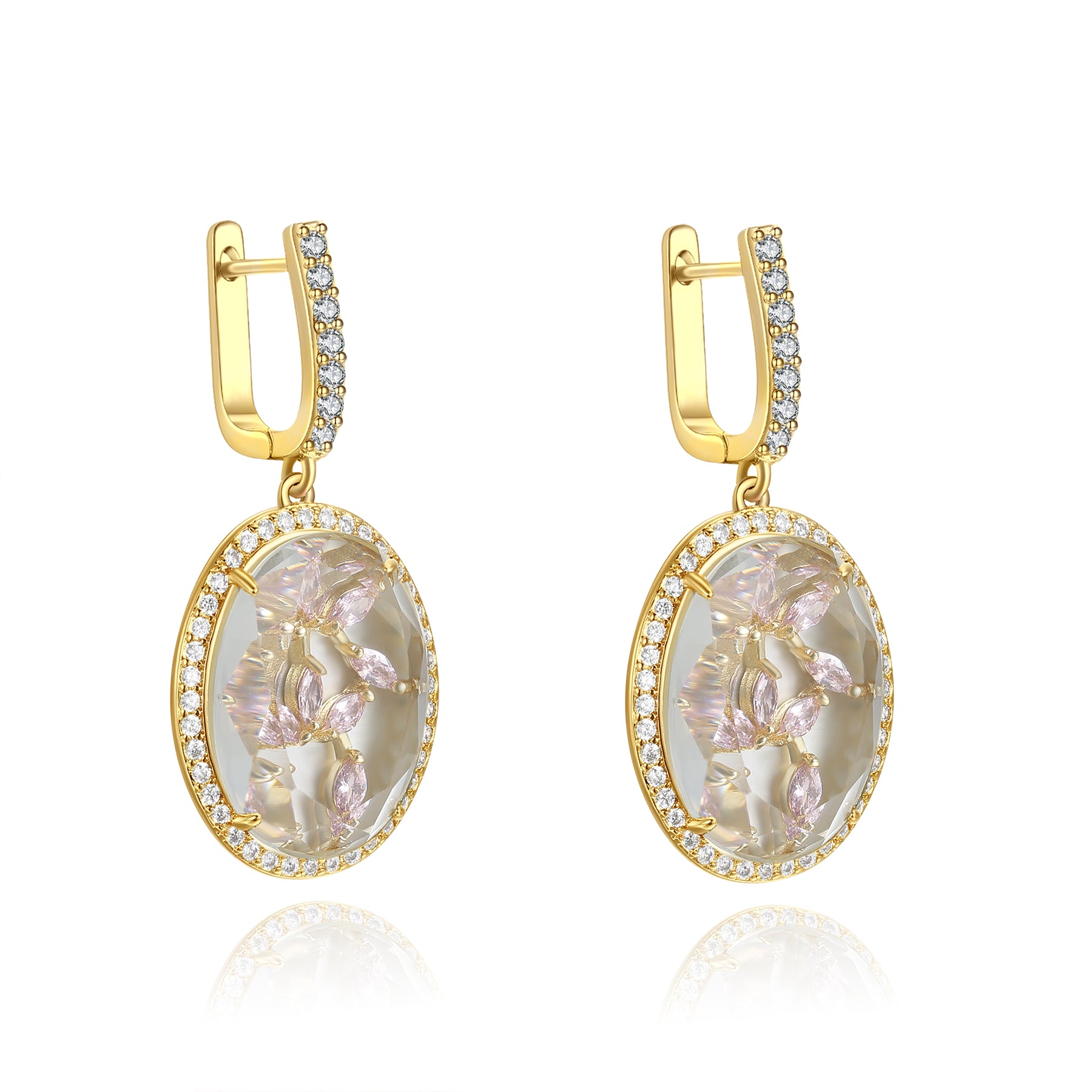 Bridget Gold Clear Stone with Pink CZ Backing Earrings