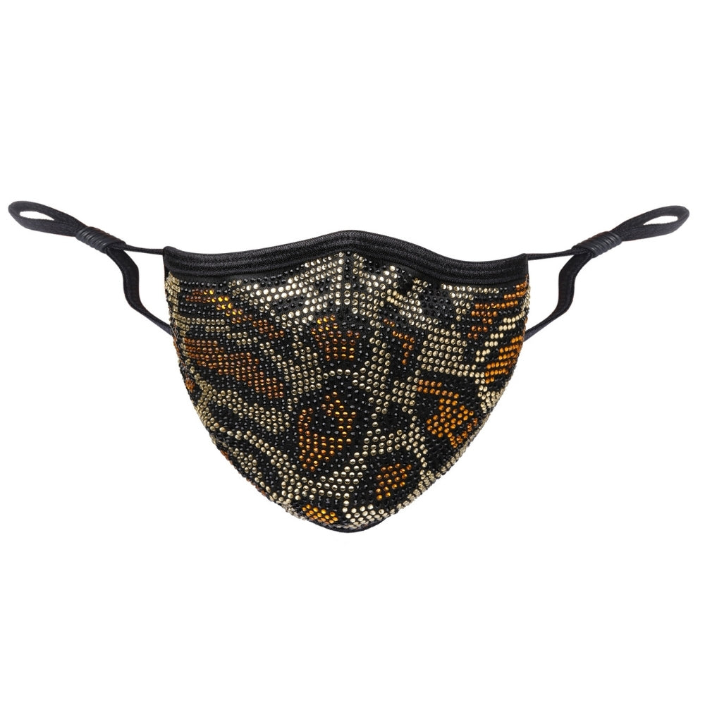 Gretta Crystal Leopard Print Face Mask - Gold