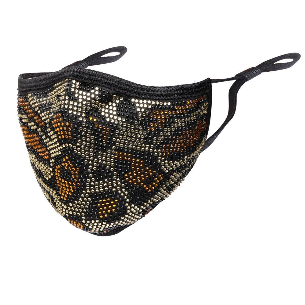 Gretta Crystal Leopard Print Face Mask - Gold