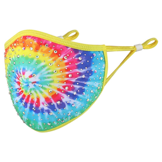 Crystal Tie-Dye Face Mask - Yellow & Blue with AB Crystals