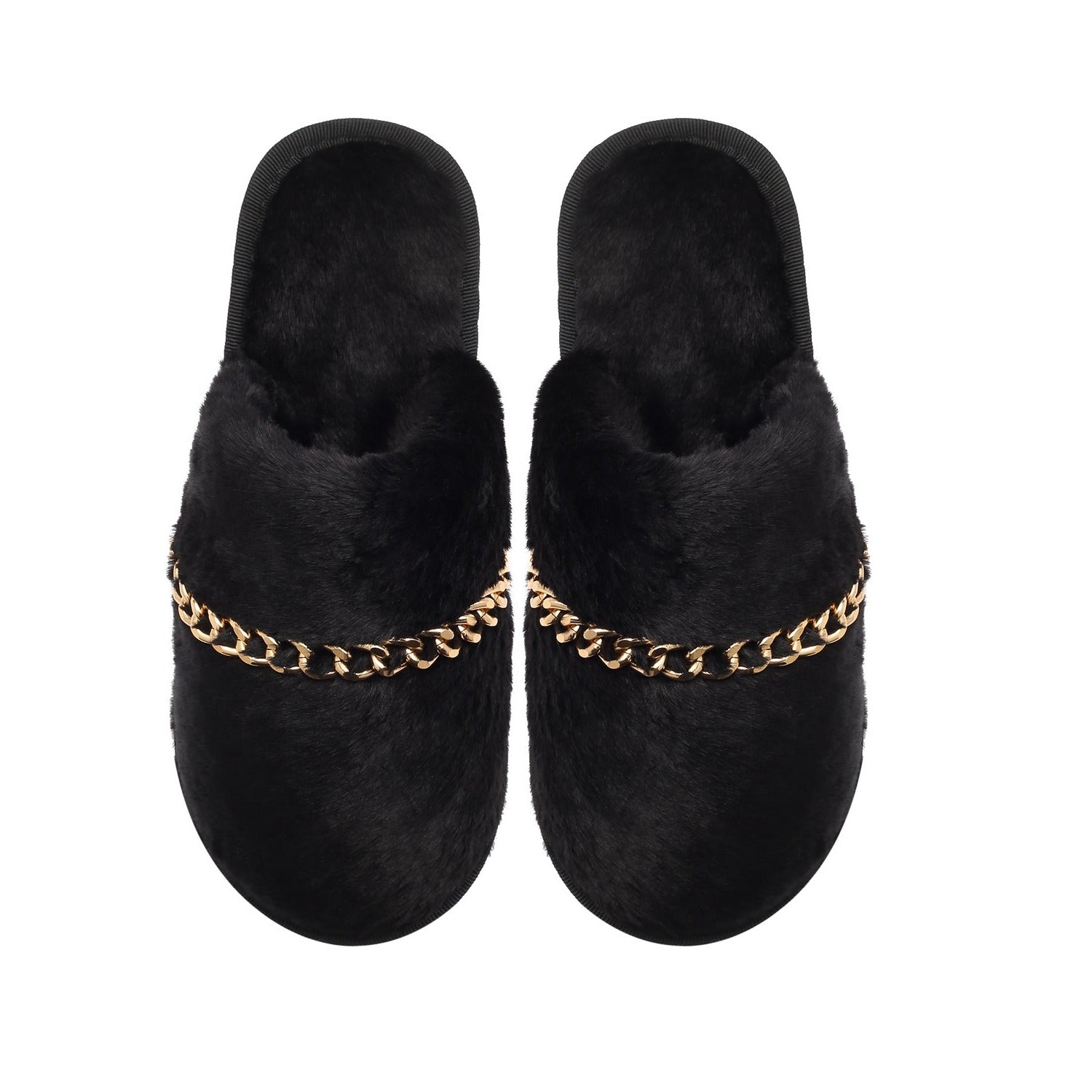 Bianca Slippers - Black with Gold Chain