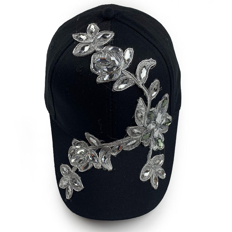 Flora Rhinestone Hat in Black