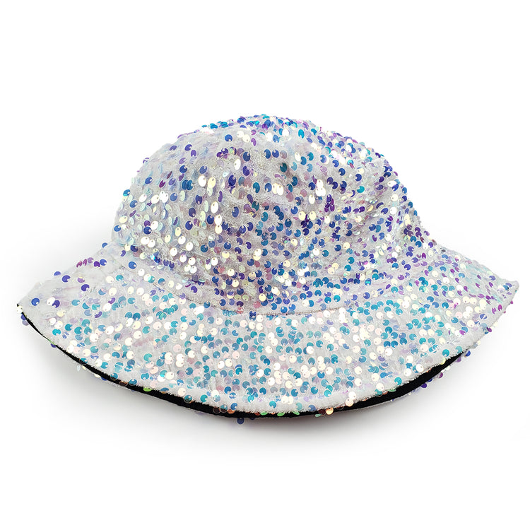 Gemma Sequin Designer Style Bucket hat in White