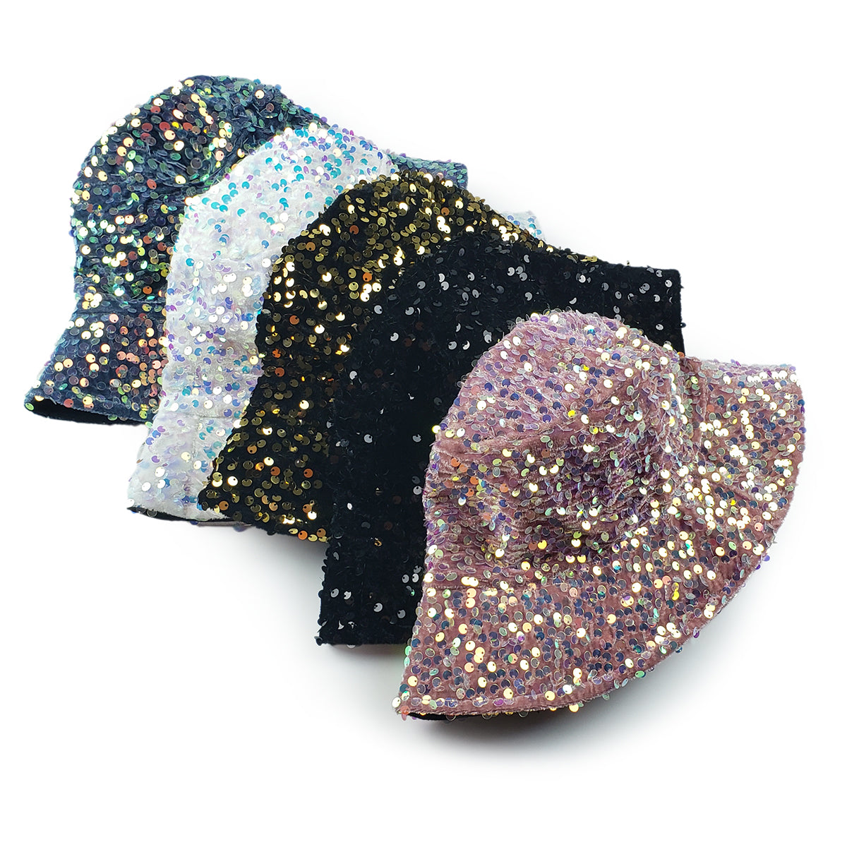 Gemma Sequin Designer Style Bucket hat in Iridescent Misty Purple