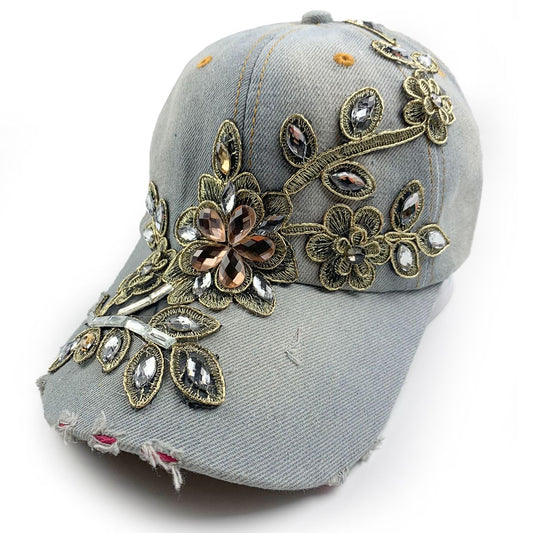 Flora Rhinestone Hat Light Jean