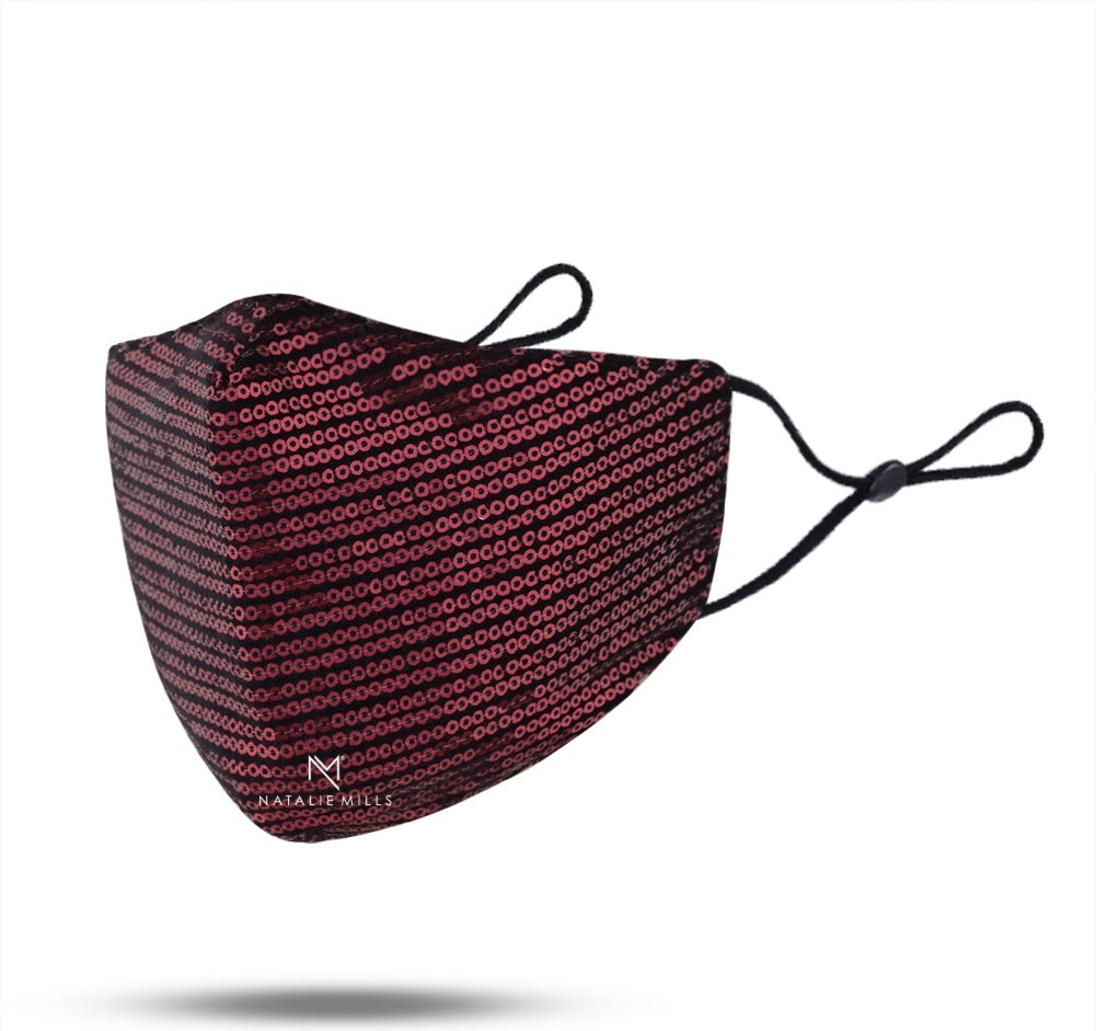 Stella Sequin Face Mask - Maroon