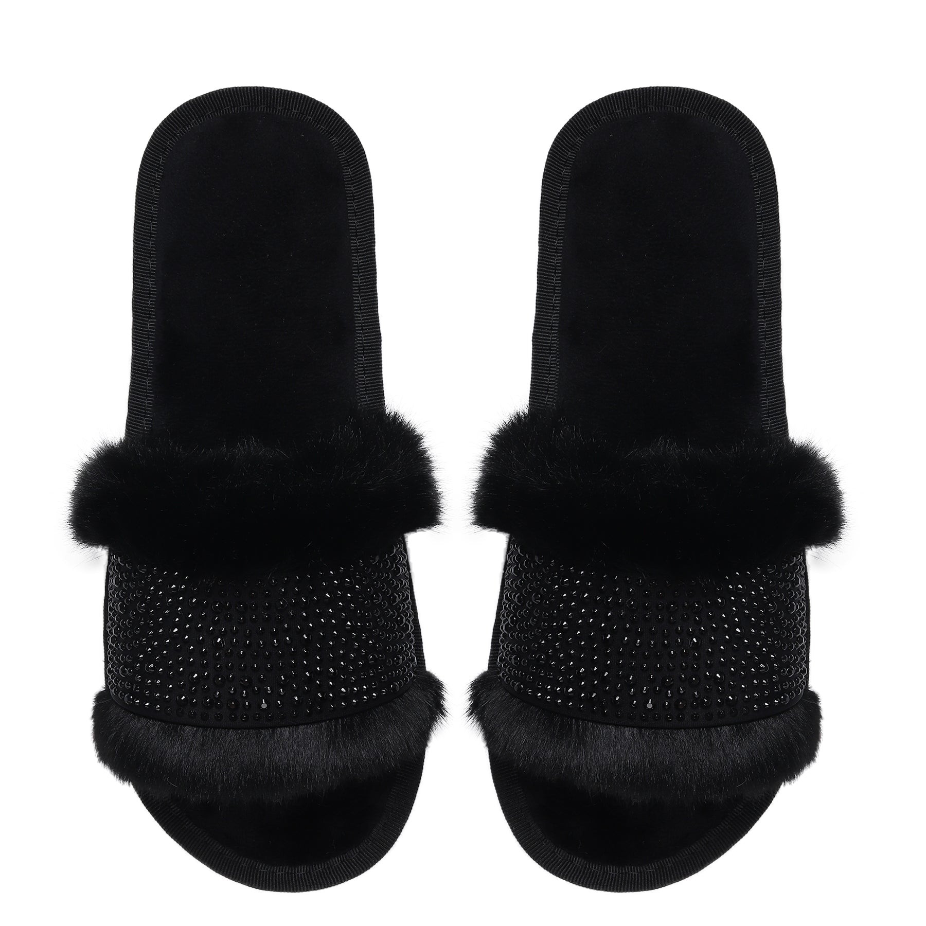 Black Faux Fur Nina Glampers with Black Crystals