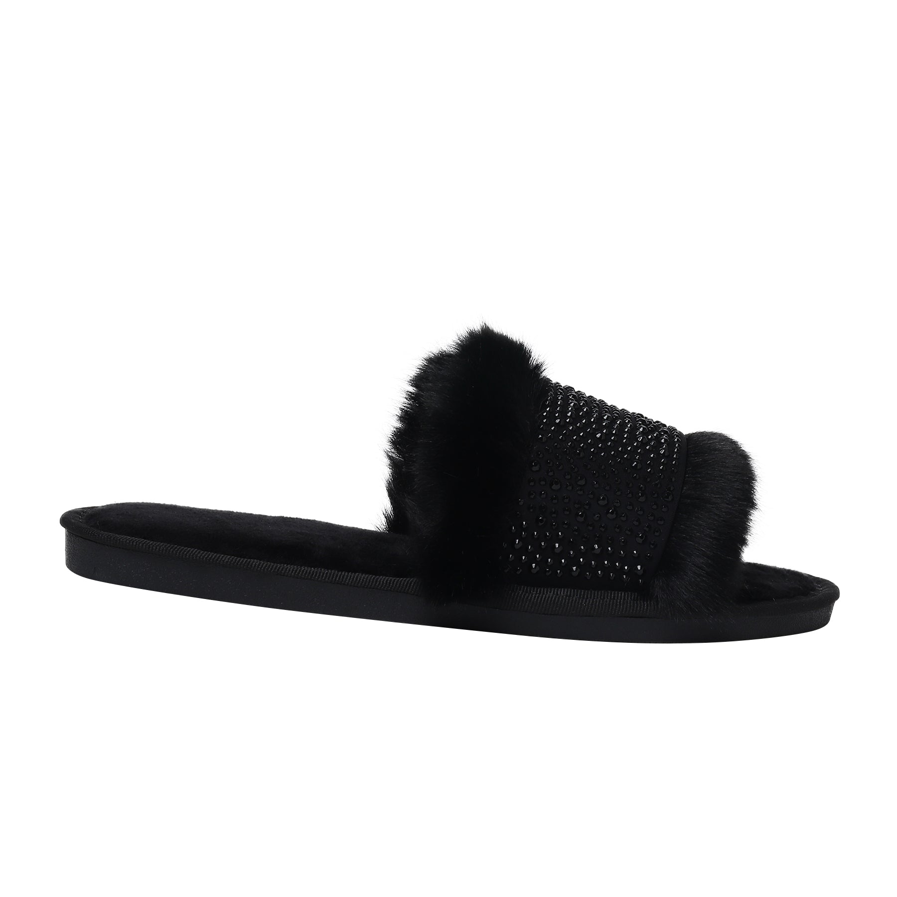 Black Faux Fur Nina Glampers with Black Crystals