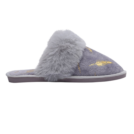 Gina Slippers - Grey with Gold Leaf Foiling
