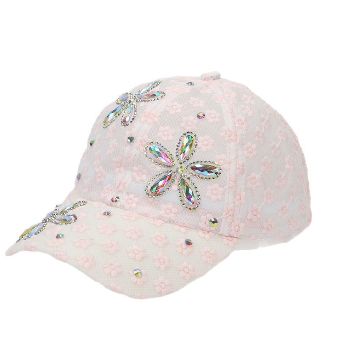 Leila Floral Crystal Hat in Light Pink