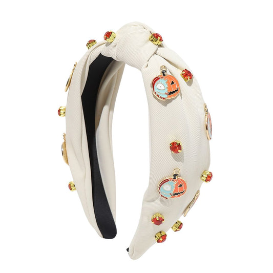 Pumpkin Halloween Headband in White