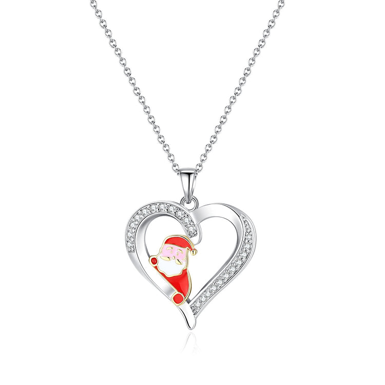 Santa Heart Necklace in Silver