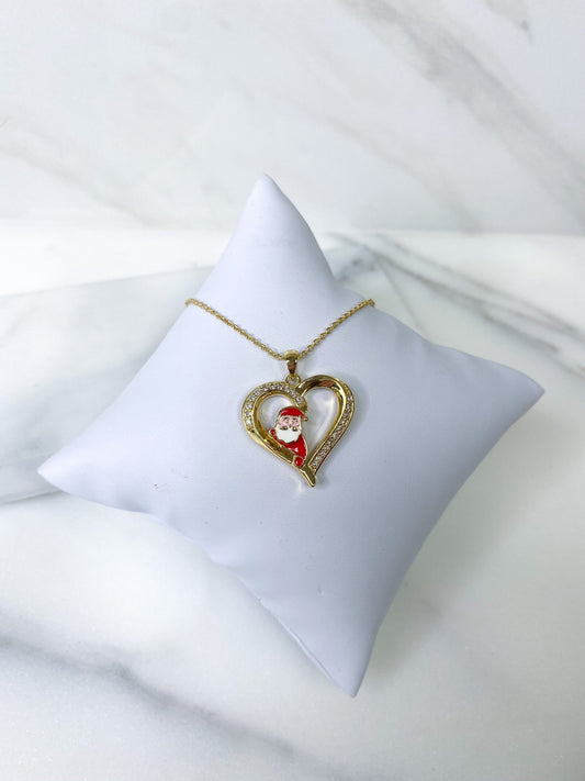 Weihnachtsmann-Herz-Halskette in Gold
