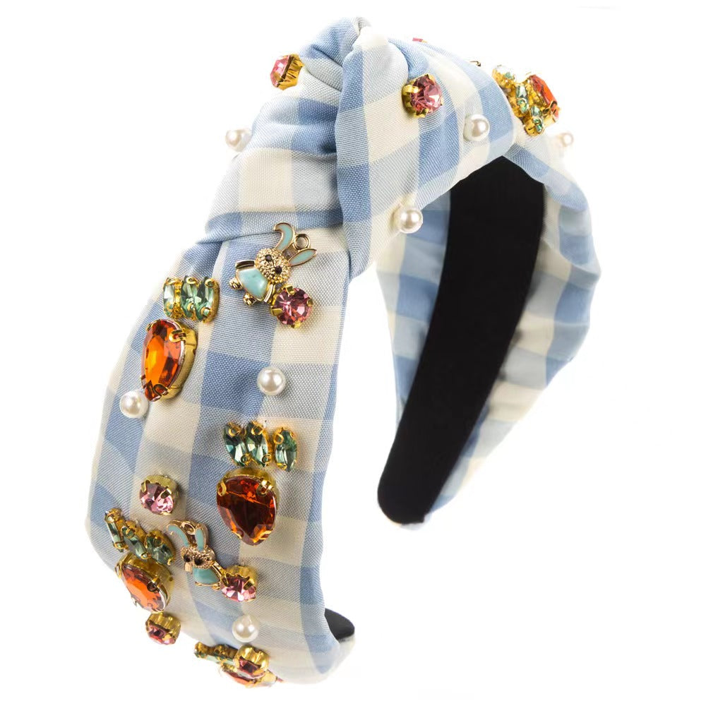 Checkered Easter Headband in Blue