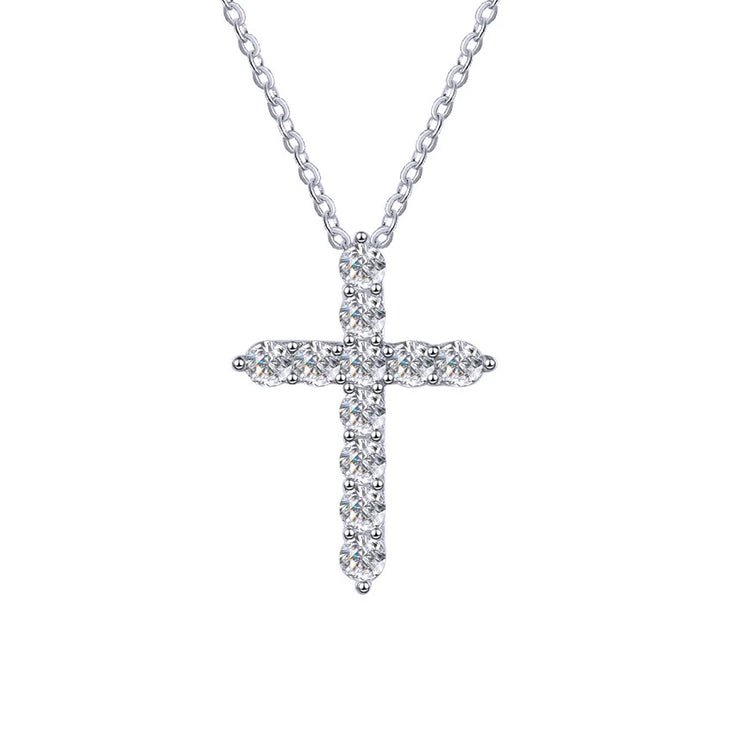 Miriam Silver Rhinestone Cross Pendant Necklace