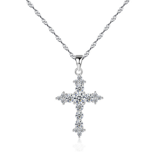 Reba Silver Rhinestone Cross Pendant Necklace