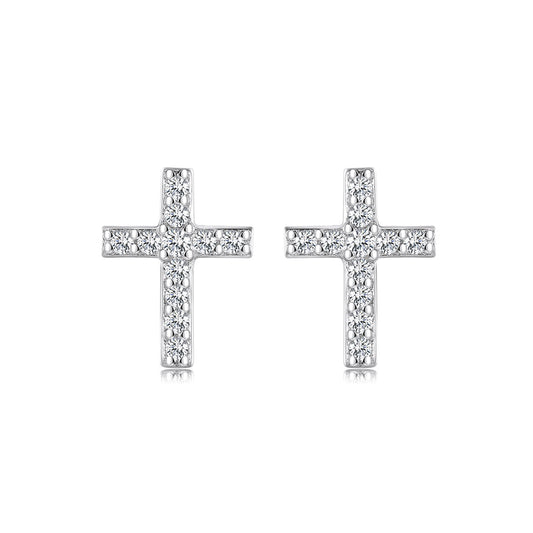 Neriah Silver Rhinestone Cross Earrings