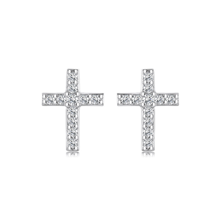 Neriah Silver Rhinestone Cross Earrings