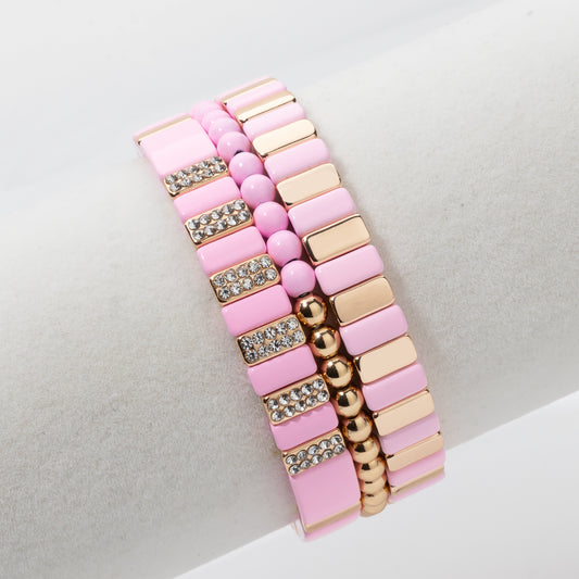 Betty stack armband set - roze & goud