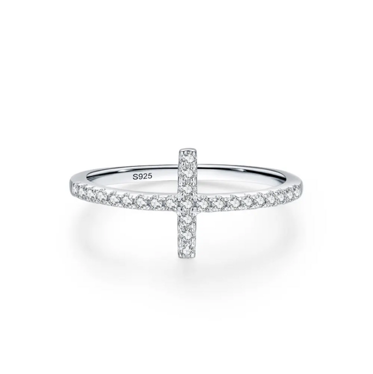 Gianna Silver Rhinestone Cross Rings