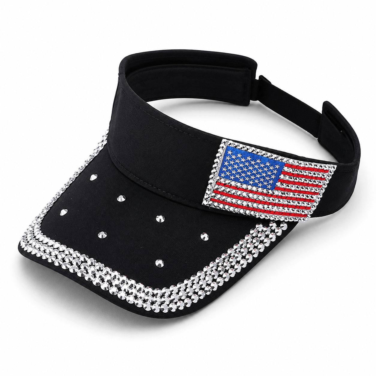 USA Flag Crystal Visor in Black