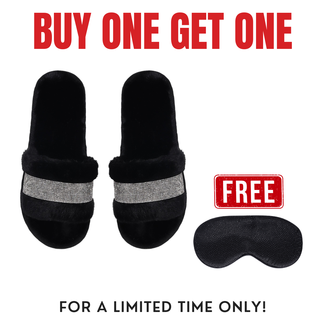 Black Faux Fur Sydney Glampers with Crystal Strip