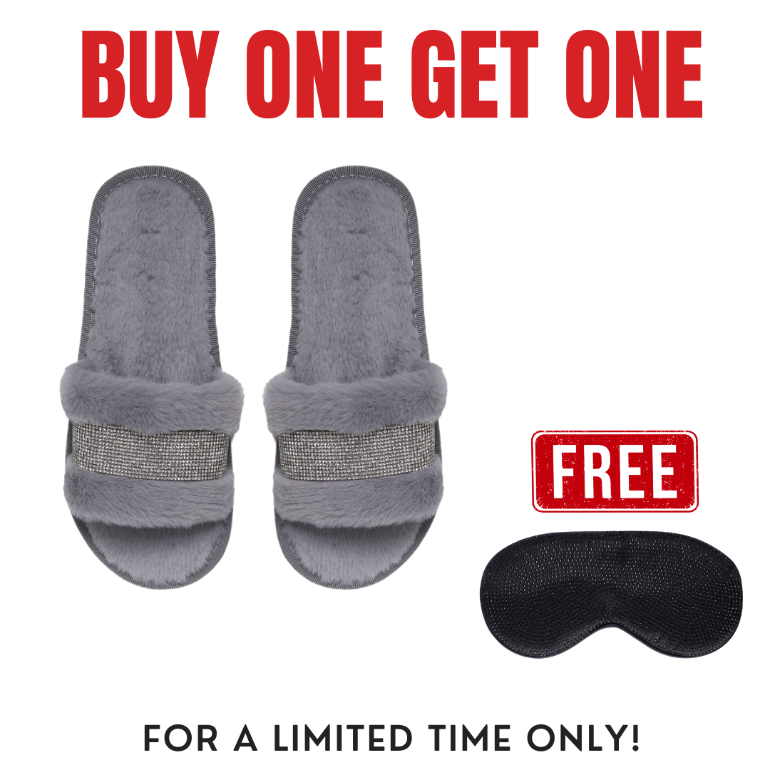 Grey Faux Fur Sydney Glampers with Crystal Strip