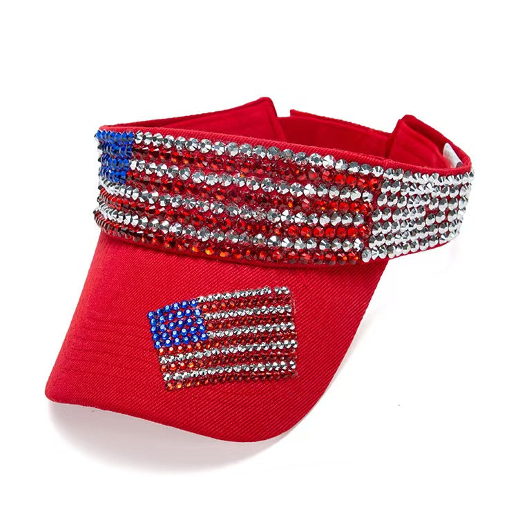 American Flag Crystal Visor in Red