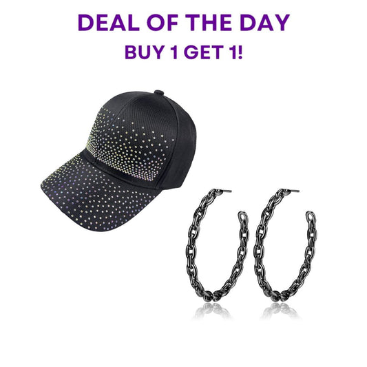 ** BUY 1 GET 1 FREE ** Buy 1 Eileen Crystal Hat in Black & Get 1 Brylie Hoops in Black FREE!!
