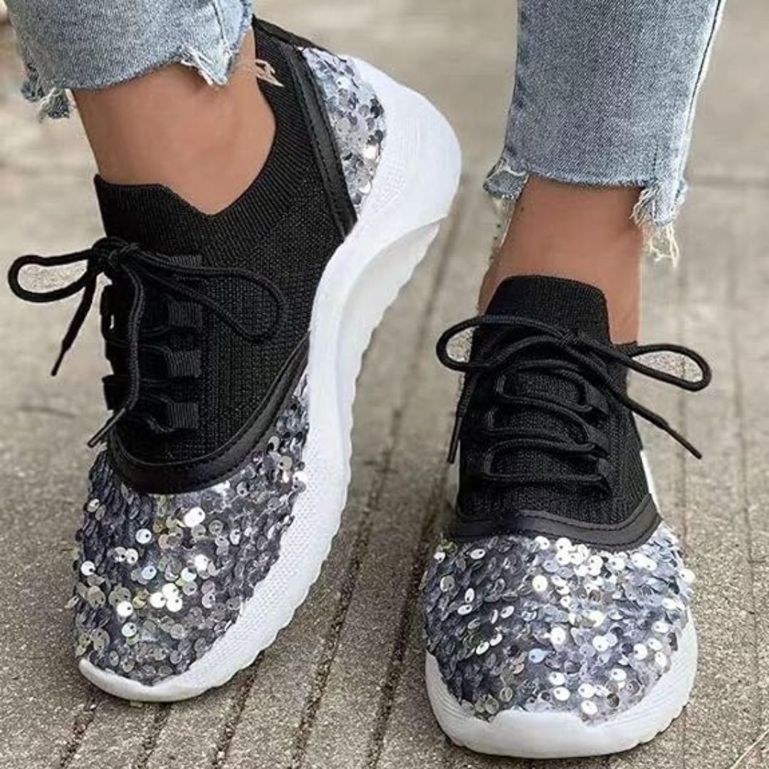 Maia Sequined Sports Shoes in Black