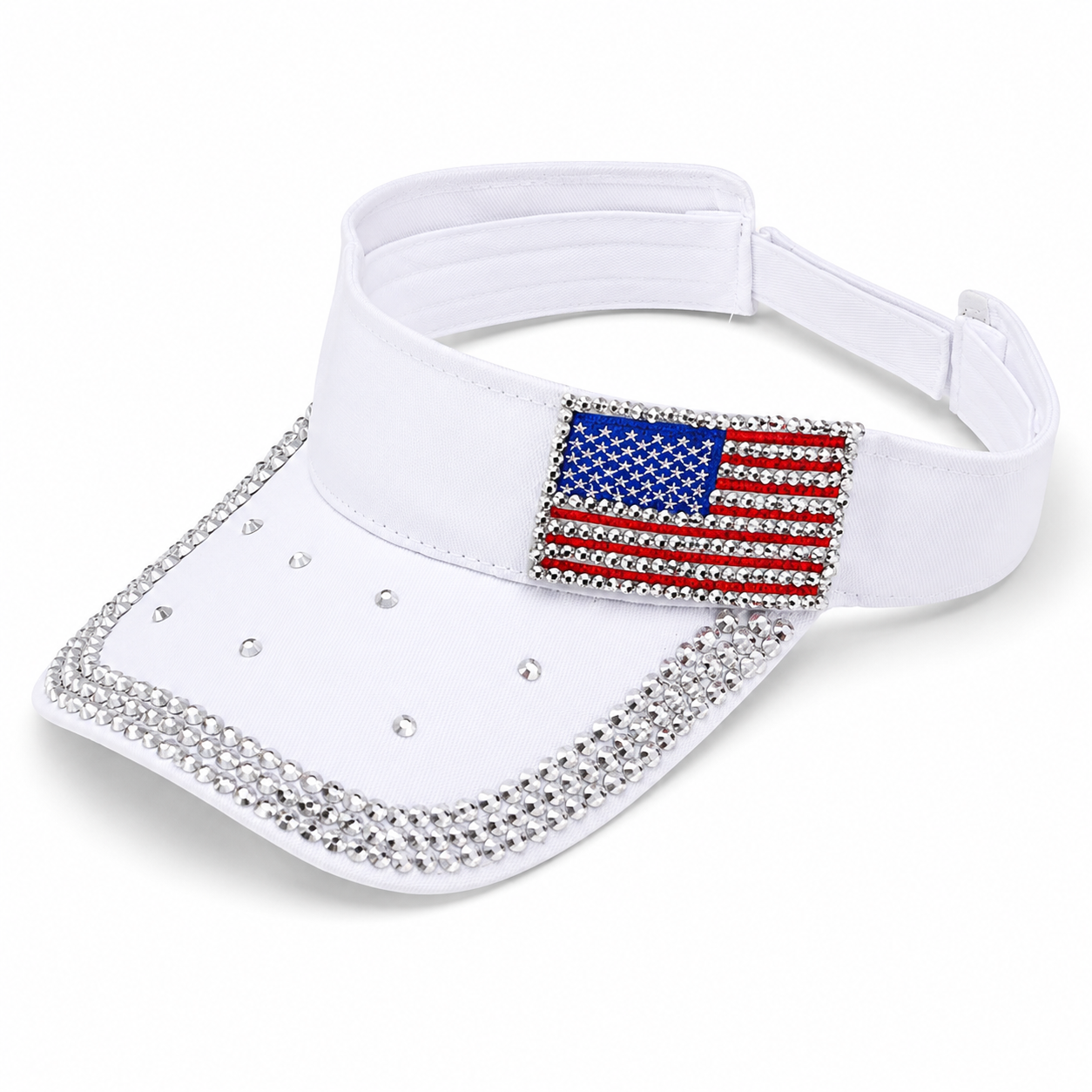 USA Flag Crystal Visor in White