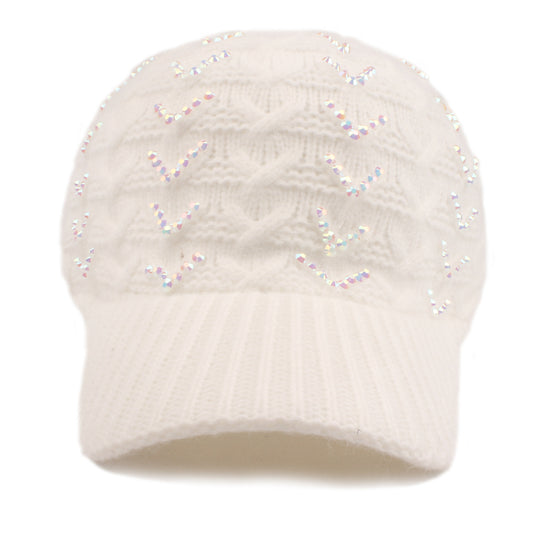 Elsa winter baseball hoed met AB kristallen in wit