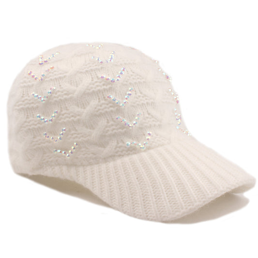 Elsa winter baseball hoed met AB kristallen in wit