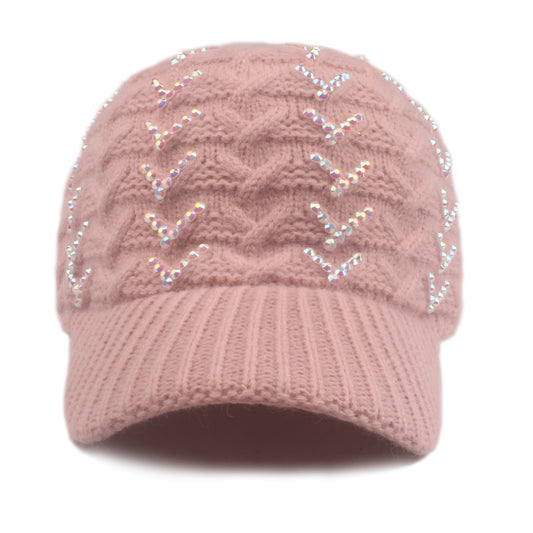 Elsa winter baseball hoed met AB kristallen in roze
