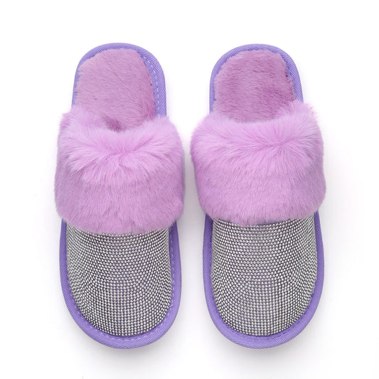 Amelia Slippers - Purple with Filled AB Crystals