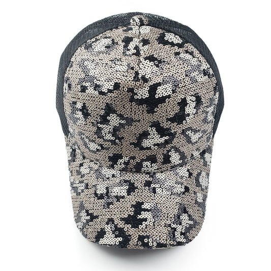 Adina baseballhatt med gull- og hematitt-leopard-paljettmønster
