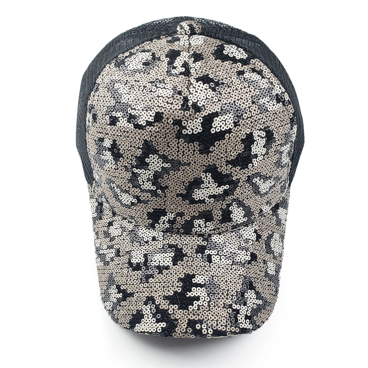 Adina Baseball Hat with Gold & Hematite Leopard Sequin Pattern