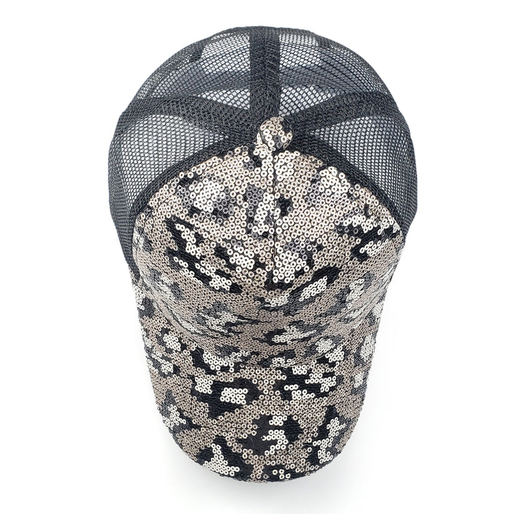 Adina Baseball Hat with Gold & Hematite Leopard Sequin Pattern