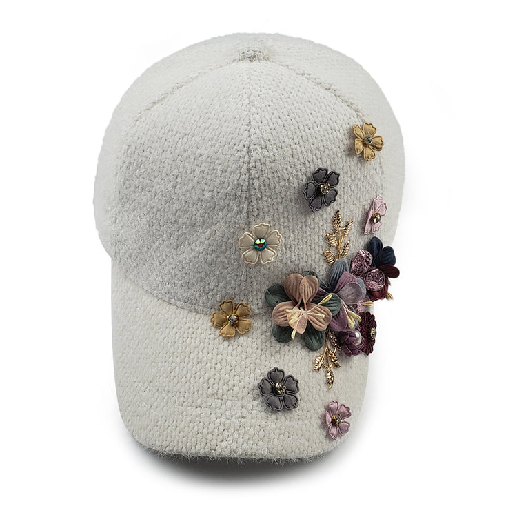 Fleur Winter Baseball Hat in White