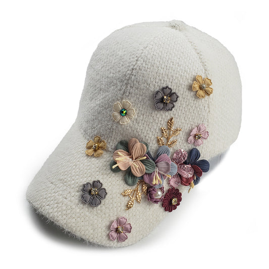 Fleur Winter Baseball Hat in White