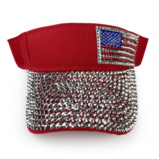 Strass-Visier mit amerikanischer Flagge in Rot und Silber
