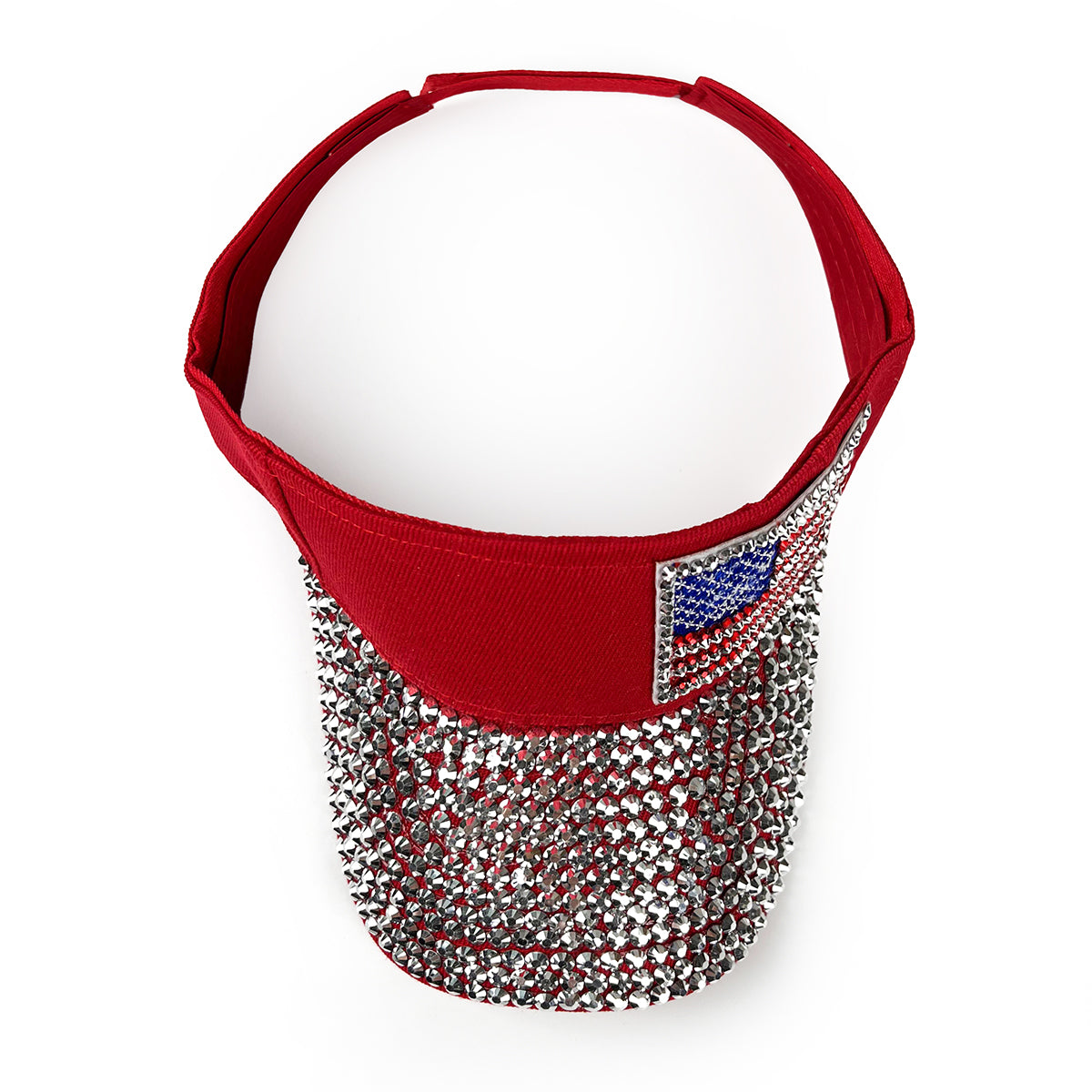 American Flag Rhinestone Visor in Red & Silver