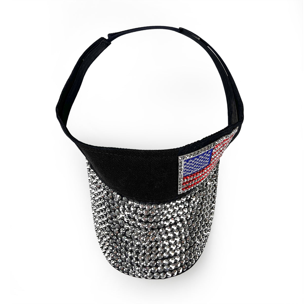American Flag Rhinestone Visor in Black & White