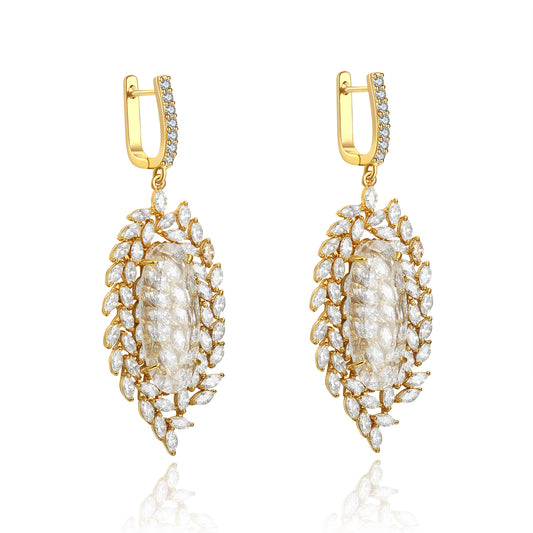 Valencia Gold White Stone & Designer Shape CZ Earrings